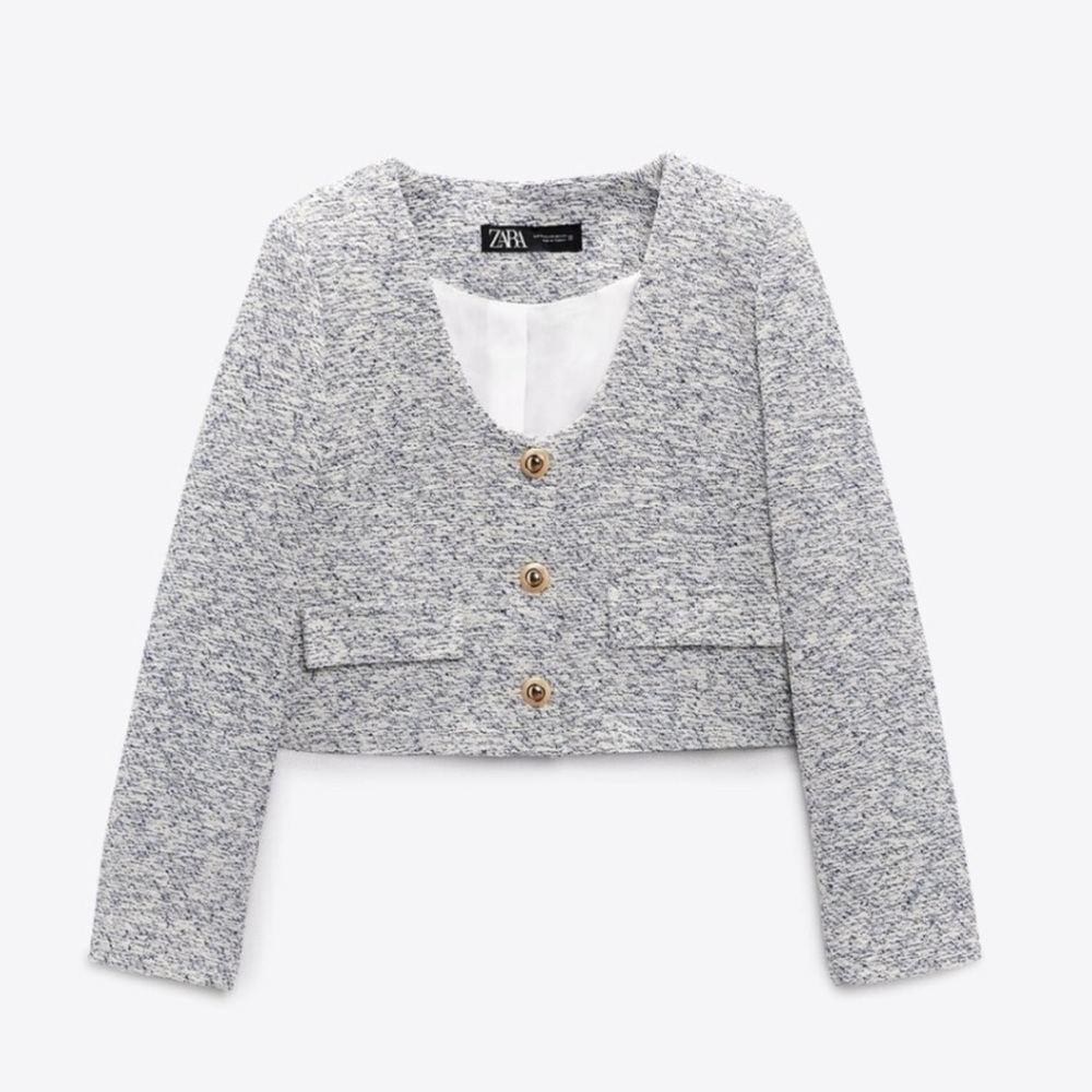 ZARA TEXTURED TWEED BLAZER GOLD BUTTON